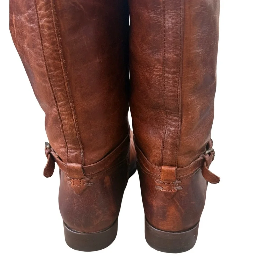 Frye Melissa Seam Harness Tall Riding Boots Brown Leather Women's 8 B USA - Picture 4 of 13